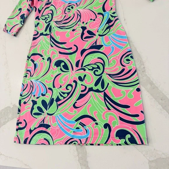 Katherine Way Sheath Scuba Collar Stretch Dress Women’s Small Retro Pink Swirl - Picture 2 of 6